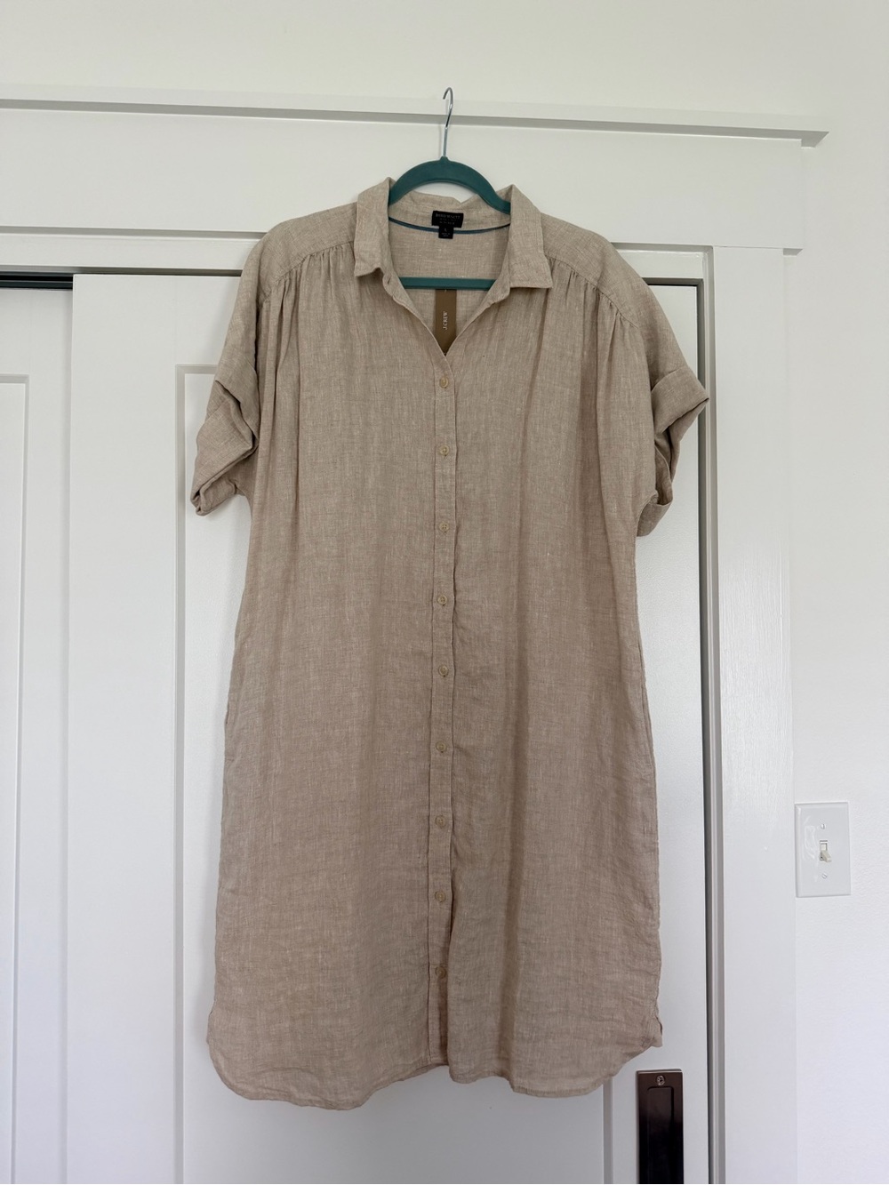 J. Crew Beige Linen Button-Down Maxi Shirt Dress